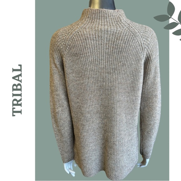 Tribal Mock Neck Shaker Knit Pullover Sweater Color Nutshell Size XL - Picture 5 of 7